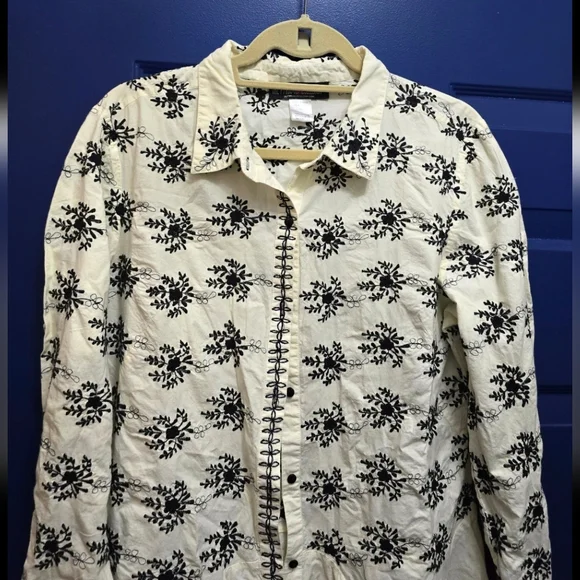 The Pyramid Collection Tunic/Dress  Embroidered Floral Button Front Cottage Sz L - Picture 2 of 7